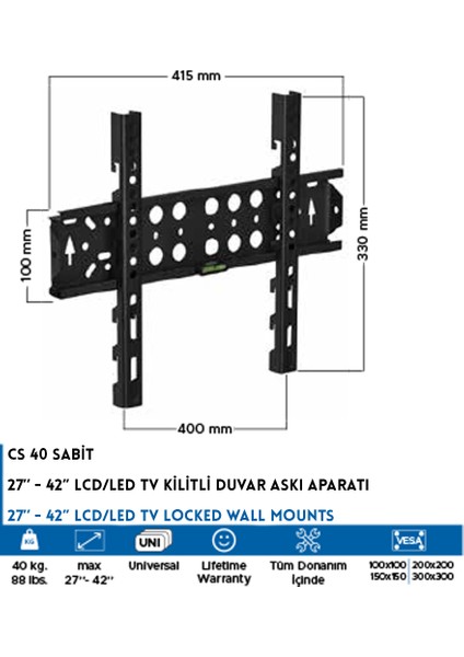 CS65 42'' - 65'' Sabit Televizyon Lcd/led Askı Aparatı