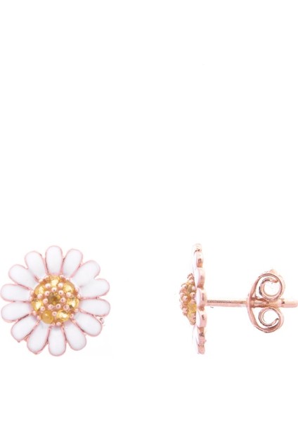Papatya Figürlü 925 Ayar Gümüş Zirkon Taşlı Rose Kadın Küpe