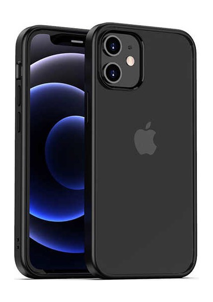 Apple iPhone 12 Kapak Arkası Şeffaf Kenarları Renkli Exclusive Kılıf - Siyah