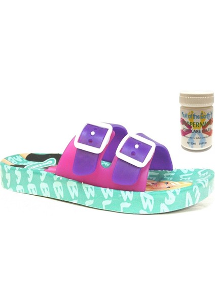 Gzr Kız Çocuk Plaj Ev Banyo Deniz Havuz Günlük Terlik 50ML Nane Ferahlığı Topuk Çatlağı ve Nasır Giderici Krem