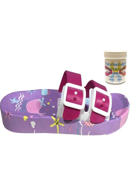 Gzr Kız Çocuk Plaj Ev Banyo Deniz Havuz Günlük Terlik 50ML Nane Ferahlığı Topuk Çatlağı ve Nasır Giderici Krem