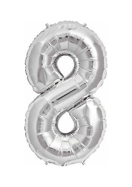 Ezjet Gümüş Folyo Balon Sayılı Helyum Balon 100 cm Dev Boy 8