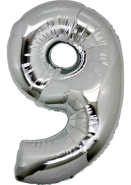 9 (Gümüş) Rakam Folyo Balon - 90 cm - Gümüş Folyo Rakam Balon