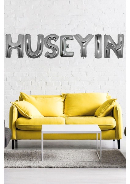 Doğum Günü Hüseyin Gümüş Harf Folyo Balon Set 40 cm Isim Balon