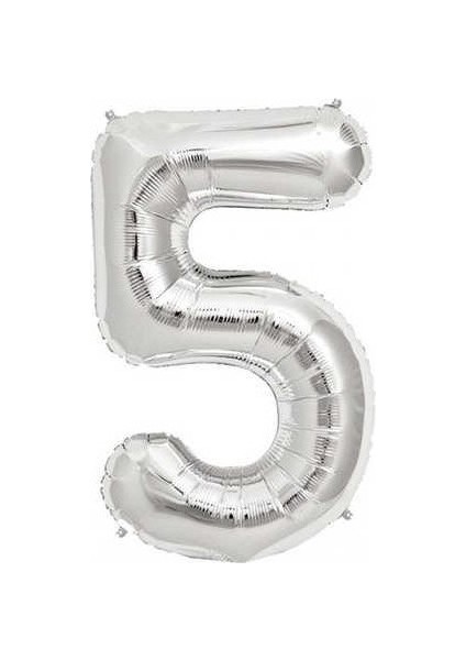 5 Folyo Balon Gümüş 100 cm Helyum Balon Uçan Balon