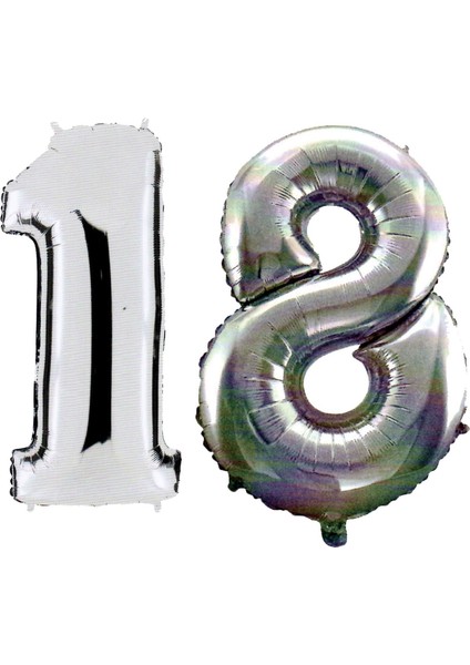 18 Yaş Sayı Folyo Balon Gümüş 90 cm