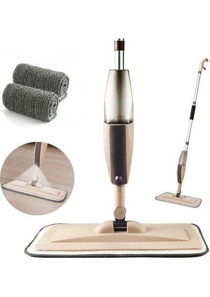 Microfiber Bezli Deterjan Hazneli Sprey Mop Bej + 2 Yedek