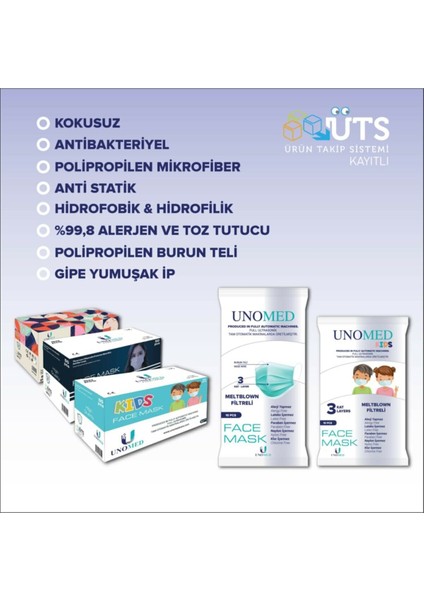 Face Mask Unomed Spring Flowers 3 Katlı Ultrasonik Meltblown Filtreli 10'Lu 5paket Cerrahi Maske-Burun Telli