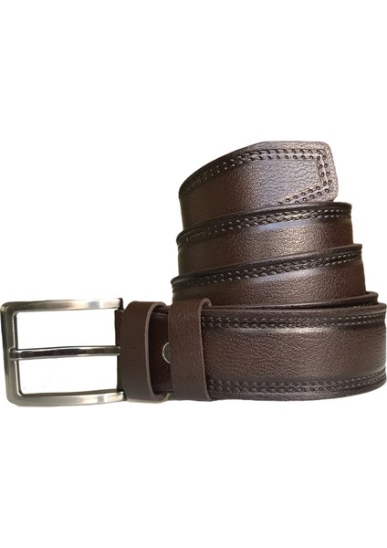 Deri 2'li Set, Desenli Kemer; Kahverengi, Lacivert 4 cm