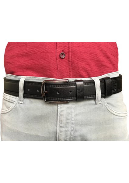 Deri 2'li Set, Desenli Kemer; Siyah, Lacivert 4 cm modelleri