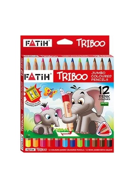 Jumbo Kuruboya Kalemtraş 12 Renk Fatih Triboo Jumbo Kuru Boya 12 Renk Karton Kutu Kalemtraş