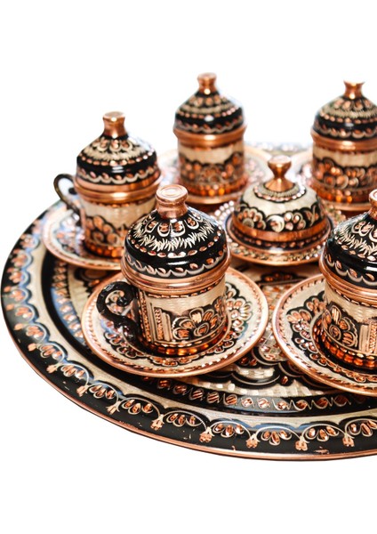 Kahve Fincan Seti 6 Kişilik -Erzincan El Işlemesi Bakır