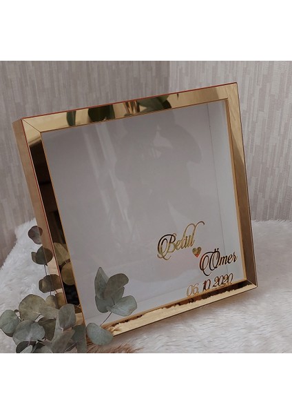 25 x25 cm Gold Kaplı Derin Çerçeve! Ayna Anı Çerçevesi