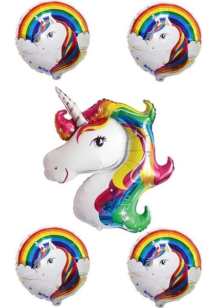 Kingshark Parti Bulutu Unicorn Folyo Balon Set Renkli