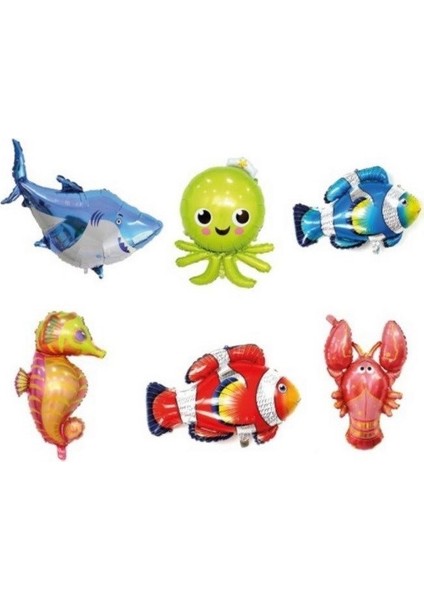 Kingshark Folyo Balon Doğum Günü Balonu Parti Balonu 6 Lı Okyanus Set