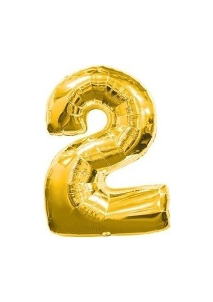 2 Adet Rakam Folyo Balon 2 Rakamı Büyük Boy Balon Altın Sarısı