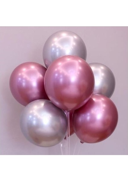 Balon Parti Balonu Krom Balon Gümüş-Pembe Balon 10 Adet