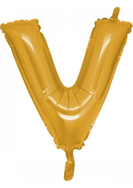 V (Gold) Harf Folyo Balon - 90 cm - Altın Folyo Harf Balon