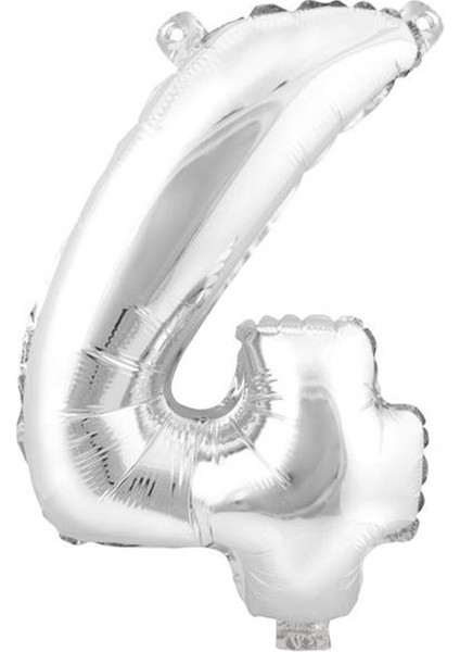 4 (Gümüş) Rakam Folyo Balon - 90 cm - Gümüş Folyo Rakam Balon