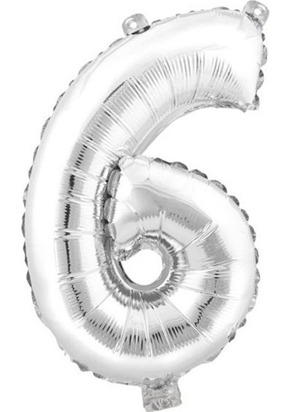 6 (Gümüş) Rakam Folyo Balon - 90 cm - Gümüş Folyo Rakam Balon