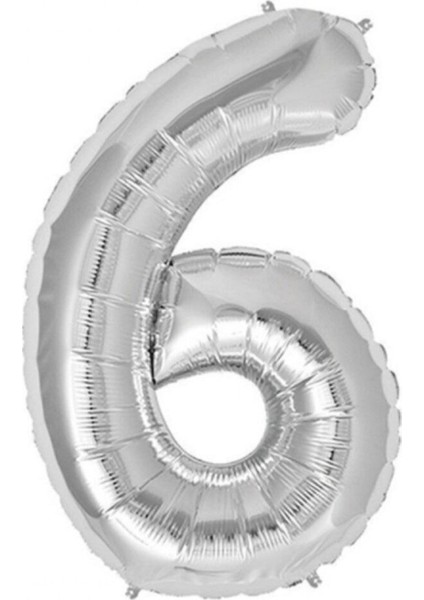 Balon 6 Rakamı Gümüş 100 cm Folyo Balon