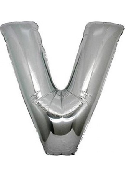 V (Silver) Harf Folyo Balon - 90 cm - Gümüş Folyo Harf Balon