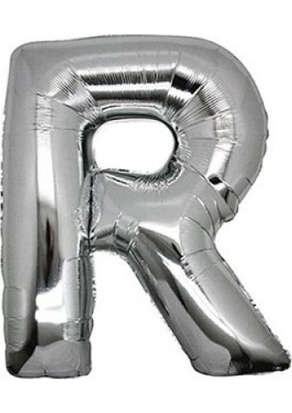 Ezjet R (Silver) Harf Folyo Balon - 90 cm - Gümüş Folyo Harf Balon