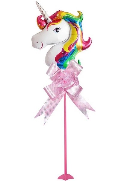 Kingshark Unicorn Tlı Parti Masa Süsü Çubuklu Folyo Balon Pembe