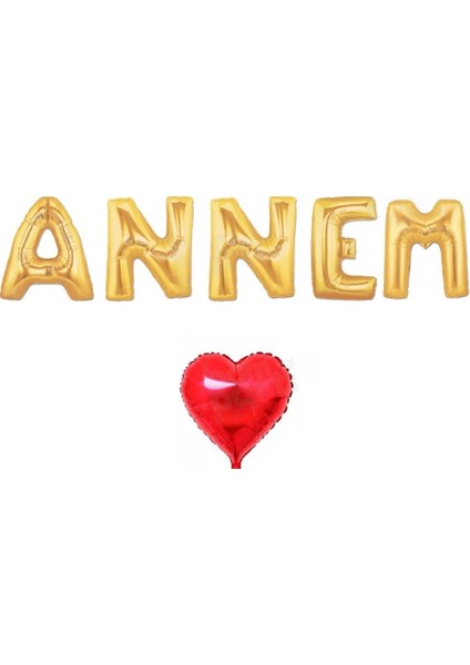 Gold Annem Folyo Balon Seti ve Kalp Balon