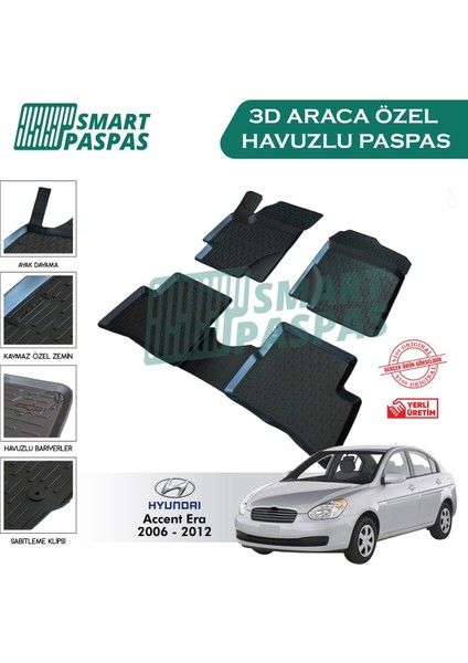 Smartpaspas Hyundai Accent Era 2006-2012 3D Havuzlu Paspas