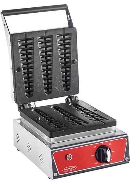 Endüstriyel Elektrikli Döküm Çubuk Waffle Makinesi 3 Lü