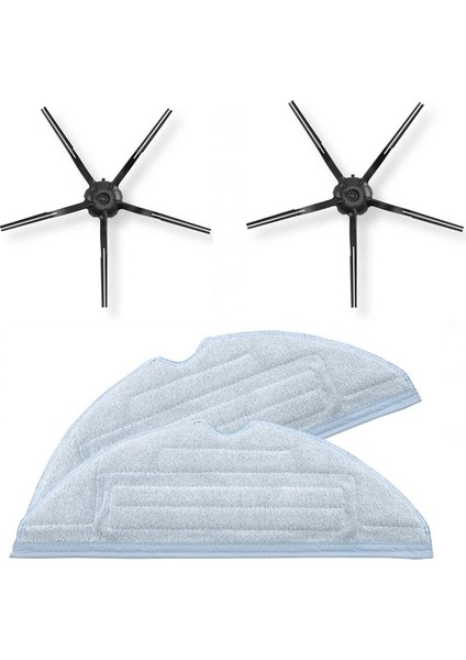 Roborock S7 Uyumlu 2li Siyah Yan Fırça ve 2li Fiber Bez