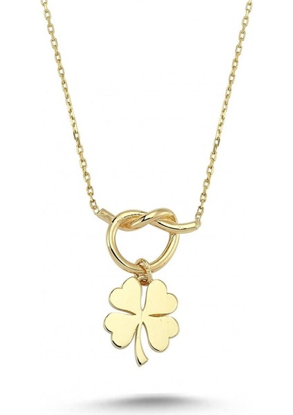 14 Ayar Altın Düğüm Yoncalı Kolye