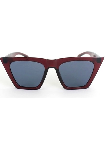 Cat Eye Dörtgen Güneş Gözlüğü (Şeffaf Bordo - Siyah)