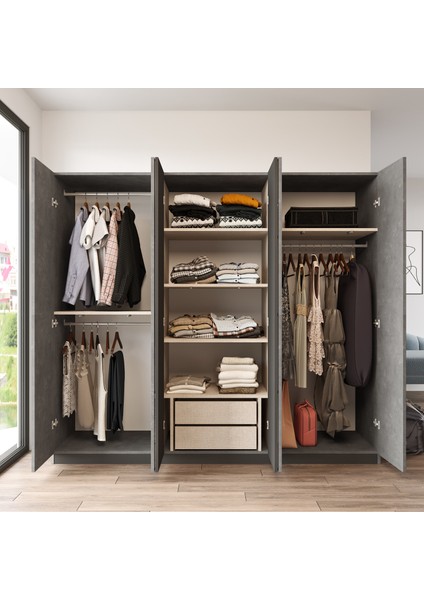 Montana 6 Kapaklı Çekmeceli Aynalı Gardırop Gardrop Elbise Dolabı Mo3-Rg modelleri