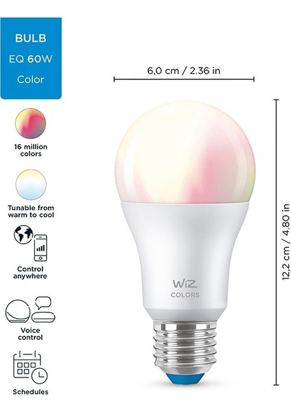 Wiz-Wi-Fi Renkli Ambiyans Akıllı Ampul - 60W - A60 - E27 Normal Duy