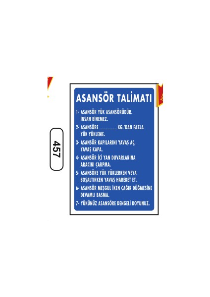 Asansör Talimatı Uyarı Ikaz Levhası 25 x 35 cm