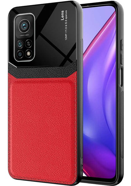 - Xiaomi Mi 10T Pro 5G - Kılıf Deri Görünümlü Parlak Mika Tasarımlı Emiks Kapak - Kırmızı - T17563