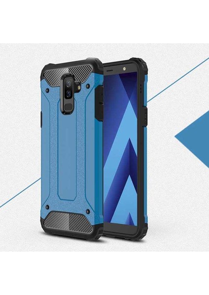 - Samsung Galaxy J8 - Kılıf Çift Katman Zırh Tank Crash Military Kapak - Mavi - T5577