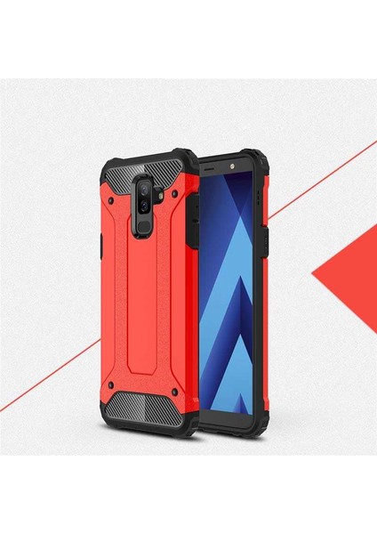 - Samsung Galaxy A6 Plus 2018 - Kılıf Çift Katman Zırh Tank Crash Military Kapak - Kırmızı - T5317