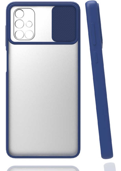 - Samsung Galaxy A71 - Kılıf Slayt Sürgülü Arkası Buzlu Lensi Kapak - Lacivert - T17185