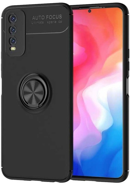 - Vivo Y11S - Kılıf Yüzüklü Auto Focus Ravel Karbon Silikon Kapak