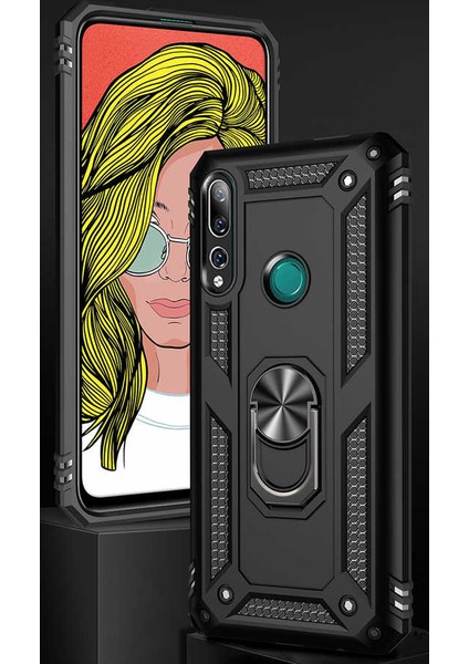 Huawei Y9 Prime 2019 Kılıf Tank Zırh Yüzüklü Mıknatıslı Standlı Kapak (Vega)