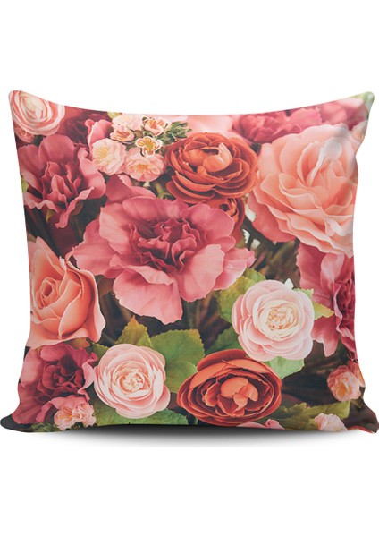 Kırlent Dünyası Gül Desenli Dijital Baskılı Kırlent Kılıfı