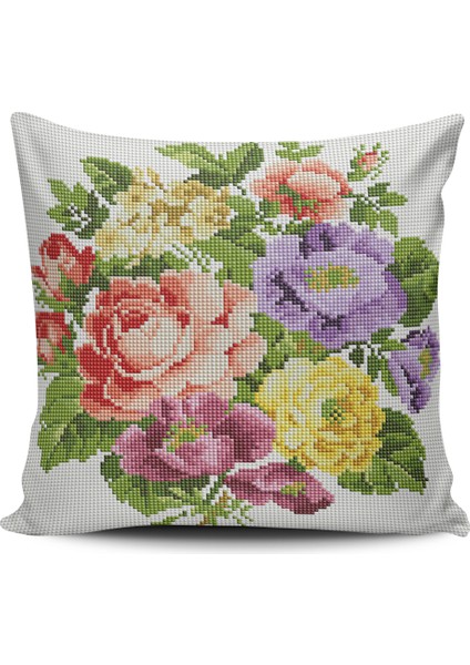 Kırlent Dünyası Dijital Baskılı Kaneviçe Işli Gül Desenli Kırlent Kılıfı