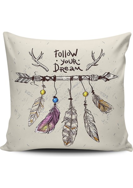 Kırlent Dünyası Dijital Kuş Tüyü Desenli Baskılı Kırlent Kılıfı