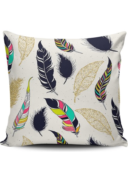 Kırlent Dünyası Kuş Tüyü Desenli Dijital Baskılı Kırlent Kılıfı