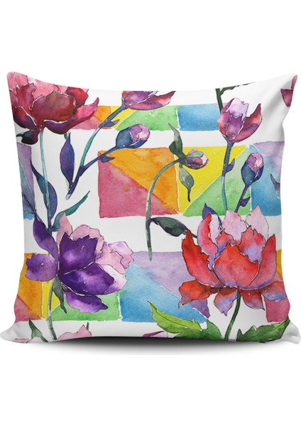 Kırlent Dünyası Çiçek Desenli Dijital Baskılı Dekoratif Kırlent Kılıfı