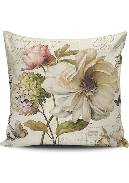 Kırlent Dünyası Gül Temalı Dijital Baskılı Kırlent Kılıfı