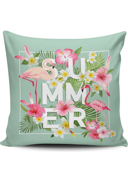 Kırlent Dünyası Sevimli Flamingo Dijital Baskılı Kırlent Kılıfı